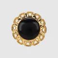 Premium decorative button featuring gold heart-shaped cutouts and a glossy black center - 28L=18.0MM / Gold Black