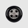 Hochwertiger schwarzer Pflanzenfaserknopf mit einer verzierten silbernen Mitte für Mode - 18,0mm / Schwarz