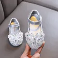 Sparkly silver princess shoes for girls with rhinestone butterfly decoration - 21 / Silver