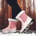 Stivali da neve rosa da donna a metà polpaccio con bordo in pelliccia sintetica. - Rosa