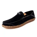 Mocassins classiques en daim noir cousus main pour hommes avec semelle en gomme antidérapante - Noir