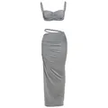 Elegantes graues zweiteiliges gerafftes Set mit bauchfreiem Top und Maxirock für Damen - Grau