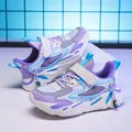 Stylische atmungsaktive Mesh-Sneaker für Mädchen in Lavendel und Cyan mit Klettverschluss. - Violettes Doppelnetz