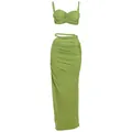 Sexy avocadogrünes Zweiteiler-Set mit gerafftem Crop-Top und figurbetontem Maxirock - Grün
