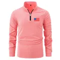 Men's coral long sleeve polo shirt with pleated sleeves and flag detail - S / Tops / Pink