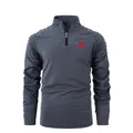 Gray men's quarter-zip sports shirt with pleated sleeves and US flag patch - S / Tops / Gray
