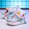 Atmungsaktive Mesh-Sneaker für Mädchen mit stylischem rosa-blauem Farbverlauf. - Rosa Leder