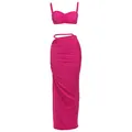 Sexueller magentafarbener Zweiteiler mit gerafftem Crop-Top und Maxirock - Fuchsia
