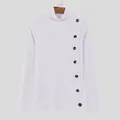White slim fit men's turtleneck knit shirt featuring decorative side buttons detail - White