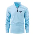 Polo azul claro para hombre con logo USA, cremallera corta y mangas con pliegues - Azul cielo