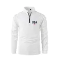 Detalle de un polo blanco para hombre con logotipo de USA y mangas con pliegues - S / Tops / Blanco