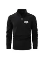 Polo negro de hombre con cremallera, logo USA y detalles de hombros plisados deportivos - S / Tops / Negro
