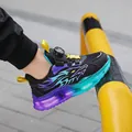Zwarte jongenssneakers met een paars vlammenpatroon en een handig draaisluitingssysteem - 32 / Lente Herfst Dubbel Mesh Stijl / Zwart paars