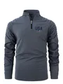 Polo deportivo gris para hombre con cremallera corta, logo USA y hombros plisados - S / Tops / Gris