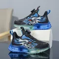 Blauwe jongenssneakers met draaisluiting en drakenpatronen detailweergave - 28 / Waterdicht Lederen Stijl (238) / Zwart & Koningsblauw