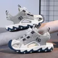 Sandali sportivi da bambino in mesh con fibbia rotante e punta chiusa grigio - 28 / Stile a Rete Traforata con Fibbia a Manopola (2412) / Blu Grigio
