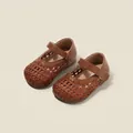 Classic brown woven toddler girls sandals with soft soles and adjustable strap - Size 27/Inner Length 16.7cm / Tan