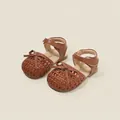 Classic brown woven toddler girls sandals with elegant bow detail and velcro closure - Size 16 / Inner 12.5cm / Bowknot Woven Style (25103) / Tan