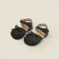 Stylish girls' black woven summer sandals featuring cute bow detail and Velcro strap - Size 16 / Inner 12.5cm / Bowknot Woven Style (25103) / Black