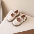 Zapatos Mary Jane elegantes para niña en color crema con perlas y suela de goma suave - 23 / Blanco Roto