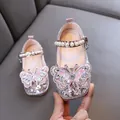 Chaussures de princesse roses pour filles avec papillon en strass et bride en perles - Rose