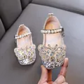 Chaussures de princesse argentées scintillantes pour filles avec papillon en strass - Or