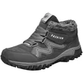 Detailed view of grey outdoor winter boots with warm faux fur lining and velcro straps - 35 / Dark Grey Fleece Lined