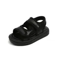 Atmungsaktive schwarze Kindersandalen mit weichen Sohlen und praktischem Klettverschluss. - Schwarz