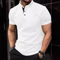 Polo blanco de manga corta para hombre con cuello Henley para deporte y ocio - Blanco