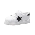 Stylish white children's leather sneakers featuring a black glitter star and velcro strap - 25 / White (Black Star)