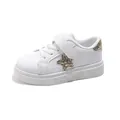 Classic white children's leather sneakers featuring a stylish gold glitter star detail - 25 / White with Stars