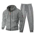 Conjunto deportivo para hombre con sudadera con capucha y pantalón de forro polar - Gris claro
