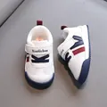 Comfortable toddler white leather sneakers with non-slip soft soles and blue-red accents - Size 16 (Inner 12.5CM) / Navy Blue and Red