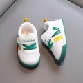 Toddler white leather walking shoes featuring green laces and yellow accent stripes - Size 16 (Inner 12.5CM) / Yellow-Green