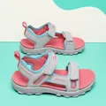 Side view of grey and pink girls' beach sandals with adjustable straps - 26 / Grey Rose Red