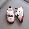 Comfortable toddler soft sole sneakers in white and grey with maroon accents for kids - Angola Red