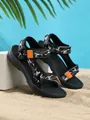 Close-up of camouflage print children's sandals on sand with palm leaf background - 26 / Gray Camouflage