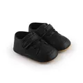 Black PU leather baby pre-walker shoes with hook-and-loop closure and soft soles. - Inner Length 11cm (2253) / Black