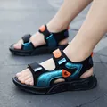 Breathable boys' summer sandals with metallic blue panels and soft non-slip soles - 28 / Black Orange Floral