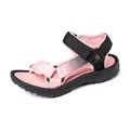 Close-up view of a pink and black children's sport sandal with adjustable straps for summer - 26 / Pink