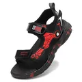 Detaillierte Seitenansicht von Jungen-Sportsandalen mit coolen schwarz-roten Mustern - Schwarz Rot