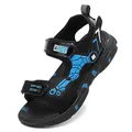 Detailansicht der schwarz-blauen Sportsandalen für Jungen mit atmungsaktivem Mesh-Obermaterial - Schwarz Blau