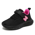 Sneakers traspiranti in rete nera per bambine con farfalla rosa e cinturino a strappo. - Nero/Rosso rosa