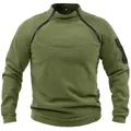 Men's tactical style olive green fleece sweatshirt with unique double diagonal zippers - Army Green
