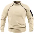 Casual men's slim fit stand collar coral fleece sweatshirt in beige with unique dual zippers - Off White