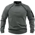 Men's grey coral fleece sweatshirt with unique diagonal neck zippers and sleeve pocket - Dark Gray