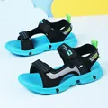 Athletic blue and black boys' beach sandals with adjustable straps and soft non-slip soles - Black Green
