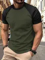 Fashionable men's athletic two-tone raglan short sleeve T-shirt in olive and black. - S / Tops / Army Green