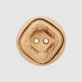 Hochwertiger Naturpappelholzknopf mit quadratischem Design und zwei Löchern am Rand - 15.0mm (24L) / Naturfarben Gebrannt
