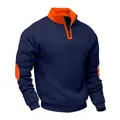 Sudadera de forro polar azul marino con cremallera corta, cuello y coderas naranjas - S / Azul marino